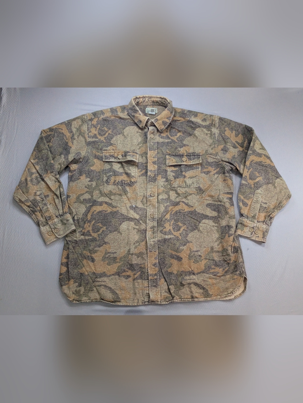 Vintage LL Bean Chamois Shirt Men XL Regular Camo Flannel Button Up Heavy Chore
